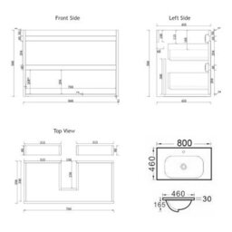 Royal Bathrooms Orion 800mm Warm Taupe 2 Drawer Wall Hung Vanity Unit With Ceramic Basin & Brushed Brass Strip - thumbnail 8