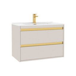 Royal Bathrooms Orion 800mm Warm Taupe 2 Drawer Wall Hung Vanity Unit With Ceramic Basin & Brushed Brass Strip - thumbnail 7