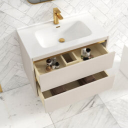 Royal Bathrooms Orion 800mm Warm Taupe 2 Drawer Wall Hung Vanity Unit With Ceramic Basin & Brushed Brass Strip - thumbnail 4