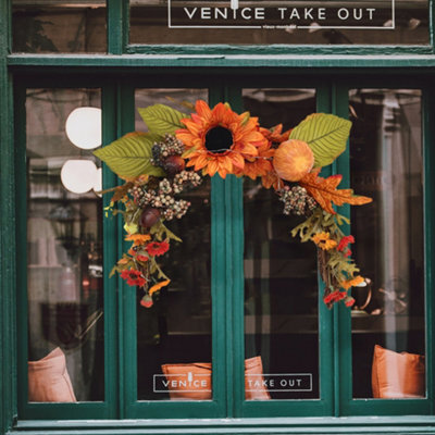 Darphe Halloween Artificial Sunflower Wreath With Pumpkin Hanging Decoration - image 1