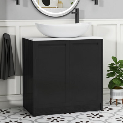 Royal Bathrooms Royal Bathroom Elmore 800mm Matt Nocturne Black Freestanding Countertop Bathroom Vanity Unit 2 Door With Cesar Basin - image 1