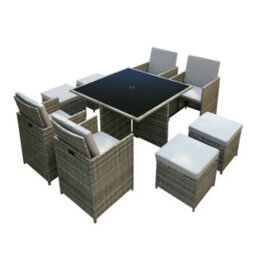 Hera Rattan Cube 8 Seater Dining Garden Patio Set W/ Parasol Hole - Grey - thumbnail 8