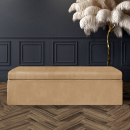 137Cm Large Plain Safar Storage Ottoman Box, Mink Plush Velvet Upholstered Deep Storage Ottoman End Of Bed Bench