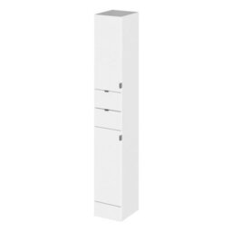 Hudson Reed Fusion Floor Standing Tall 2 Door Cupboard, Mfc Painted Gloss White, Contemporary Style, 300X355X1940mm