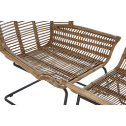 Orsina Rattan Chair And Footstool Set, Horizontal Rattan Lining Chair, Hand-Woven Rattan Set With Black Iron Frame - thumbnail 7