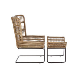 Orsina Rattan Chair And Footstool Set, Horizontal Rattan Lining Chair, Hand-Woven Rattan Set With Black Iron Frame - thumbnail 3