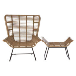 Orsina Rattan Chair And Footstool Set, Horizontal Rattan Lining Chair, Hand-Woven Rattan Set With Black Iron Frame - thumbnail 2