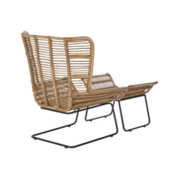 Orsina Rattan Chair And Footstool Set, Horizontal Rattan Lining Chair, Hand-Woven Rattan Set With Black Iron Frame - thumbnail 4