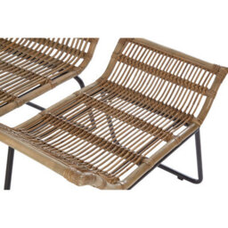Orsina Rattan Chair And Footstool Set, Horizontal Rattan Lining Chair, Hand-Woven Rattan Set With Black Iron Frame - thumbnail 8