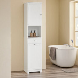 Sobuy Bzr216-W,tall Bathroom Cabinet With 1 Drawer Functional ,white,w40Xd38Xh180 - thumbnail 6