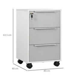 Homcom Modern 3-Drawer Locking File Cabinet Mobile Filing Cabinet Grey White - thumbnail 3