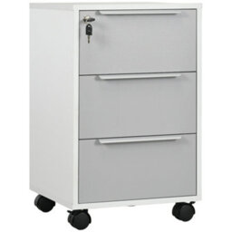 Homcom Modern 3-Drawer Locking File Cabinet Mobile Filing Cabinet Grey White - thumbnail 2