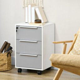 Homcom Modern 3-Drawer Locking File Cabinet Mobile Filing Cabinet Grey White - thumbnail 1