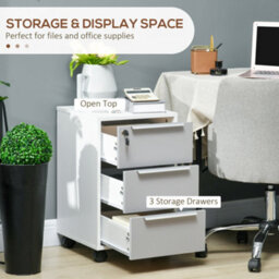 Homcom Modern 3-Drawer Locking File Cabinet Mobile Filing Cabinet Grey White - thumbnail 4