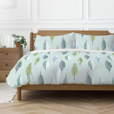 Copenhagen Home Flynn Duvet Cover Set Scandi Leaf Design Duck Egg (King) - image 1