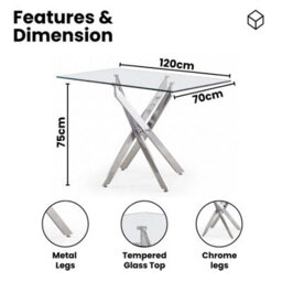 Kosy Koala Glass Dining Table With Chrome Legs, Rectangle, Living / Dining Room, Kitchen, Furniture - thumbnail 3