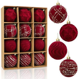 CLEFFNS 12Pcs Velvet Christmas Balls Burgundy Flocked Shatterproof Hanging Ball Ornaments Christmas Tree Decorative Ornaments For Xmas - thumbnail 1