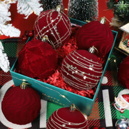 CLEFFNS 12Pcs Velvet Christmas Balls Burgundy Flocked Shatterproof Hanging Ball Ornaments Christmas Tree Decorative Ornaments For Xmas - thumbnail 6