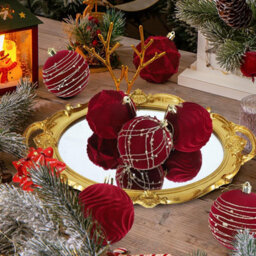 CLEFFNS 12Pcs Velvet Christmas Balls Burgundy Flocked Shatterproof Hanging Ball Ornaments Christmas Tree Decorative Ornaments For Xmas - thumbnail 3