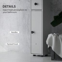 Kleankin Slim Bathroom Cabinet W/ Open Shelves And 2 Door Cupboards, Grey - thumbnail 6