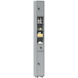 Kleankin Slim Bathroom Cabinet W/ Open Shelves And 2 Door Cupboards, Grey - thumbnail 2