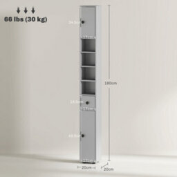 Kleankin Slim Bathroom Cabinet W/ Open Shelves And 2 Door Cupboards, Grey - thumbnail 3