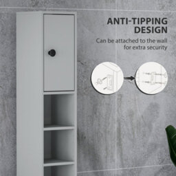 Kleankin Slim Bathroom Cabinet W/ Open Shelves And 2 Door Cupboards, Grey - thumbnail 5