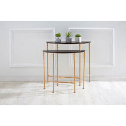 Orsina Set Of Two Half Round Console Tables, Boutique Style Rose Gold Accent Tables With Matte Black Mdf Top - thumbnail 3