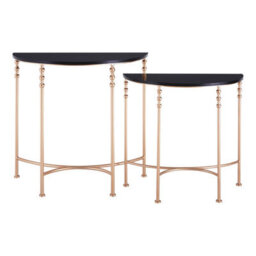 Orsina Set Of Two Half Round Console Tables, Boutique Style Rose Gold Accent Tables With Matte Black Mdf Top - thumbnail 2