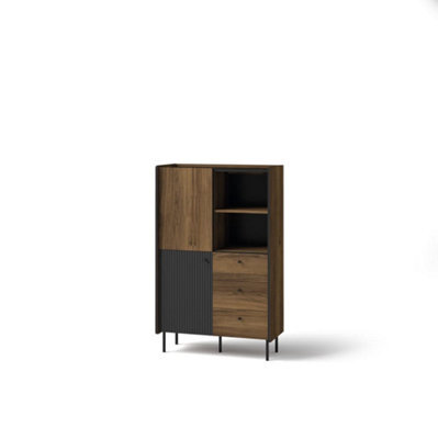 Arte Prestigo Highboard Cabinet In Oak Walnut & Black Matt - Modern Elegance, H1400mm W880mm D400mm - image 1