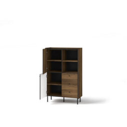 Arte Prestigo Highboard Cabinet In Oak Walnut & Black Matt - Modern Elegance, H1400mm W880mm D400mm - thumbnail 2