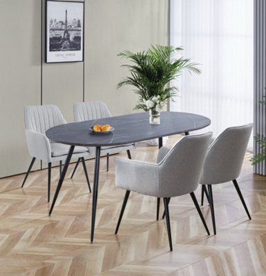 Hallowood Furniture Cullompton Large 160Cm Oval Table, Grey Marble Effect Top, With 4 Grey Fabric Arm Chairs - image 1