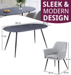 Hallowood Furniture Cullompton Large 160Cm Oval Table, Grey Marble Effect Top, With 4 Grey Fabric Arm Chairs - thumbnail 3