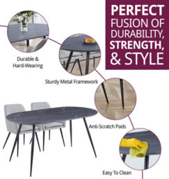 Hallowood Furniture Cullompton Large 160Cm Oval Table, Grey Marble Effect Top, With 4 Grey Fabric Arm Chairs - thumbnail 2