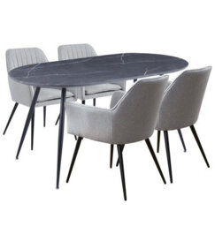 Hallowood Furniture Cullompton Large 160Cm Oval Table, Grey Marble Effect Top, With 4 Grey Fabric Arm Chairs - thumbnail 8