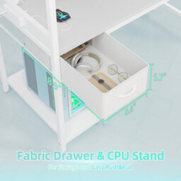 Bexevue White Gaming Desk With Power Outlets And Led Light, 100Cm Computer Table With Reversible Shelves And Drawer - thumbnail 5