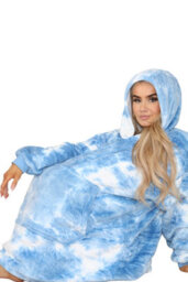 Ms9 Women's Oversized Hoodie Wearable Blanket Hoodie Top With Sherpa Lining Dark Blue And White - thumbnail 7