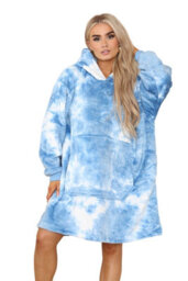 Ms9 Women's Oversized Hoodie Wearable Blanket Hoodie Top With Sherpa Lining Dark Blue And White - thumbnail 4