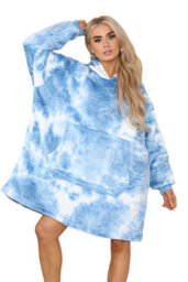 Ms9 Women's Oversized Hoodie Wearable Blanket Hoodie Top With Sherpa Lining Dark Blue And White - thumbnail 5