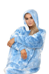 Ms9 Women's Oversized Hoodie Wearable Blanket Hoodie Top With Sherpa Lining Dark Blue And White - thumbnail 8