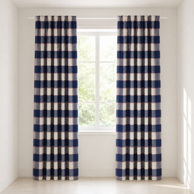 "Smart Living Gingham Check Curtains Pair With Tie Backs - Classic Checked Print- Blue/red - 66""x72""" - image 1