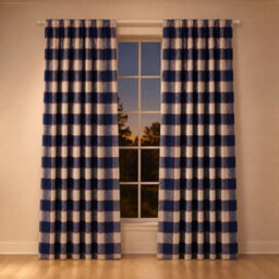 "Smart Living Gingham Check Curtains Pair With Tie Backs - Classic Checked Print- Blue/red - 66""x72""" - thumbnail 2