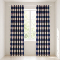 "Smart Living Gingham Check Curtains Pair With Tie Backs - Classic Checked Print- Blue/red - 66""x72""" - thumbnail 1