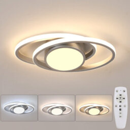 Pheashine Silver Aluminium Led Flush Mount Ceiling Light 39W Stepless Dimmable 3000 6500K Remote For Living Room, Bedroom, Kitchen - thumbnail 1