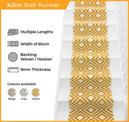 Kilim Stair Runner - Soft & Durable Carpet Runner For Stairs & Staircases, Multiple Lengths - thumbnail 2