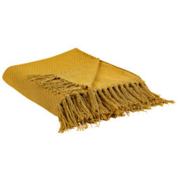 Beliani Blanket Yarsa Cotton 125 X 150 Cm Mustard