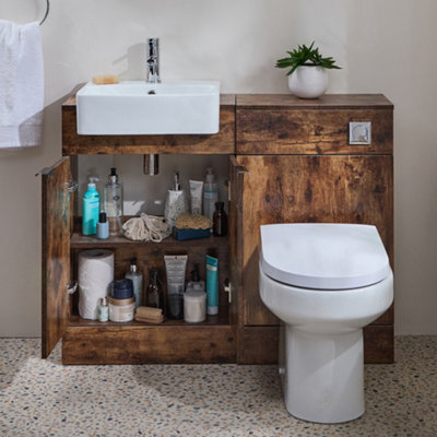 Homestylestore 1050mm Dark Oak Bathroom Combination Vanity Toilet Wc Unit With Chrome Finger Pull Handle - image 1