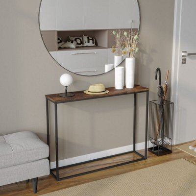 Urbn-Living Urbnliving 100.5Cm Width Rustic Brown Wooden Free Standing Hallway Console Table Living Room Shelf Display With Metal Legs - image 1