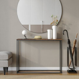 Urbn-Living Urbnliving 100.5Cm Width Rustic Brown Wooden Free Standing Hallway Console Table Living Room Shelf Display With Metal Legs - thumbnail 2
