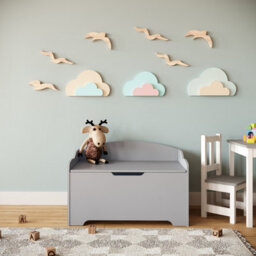 Urbn-Living Urbnliving 76Cm Width Ottoman Grey Wooden Storage Chest Bench Stool Seat Trunk Toy Box
